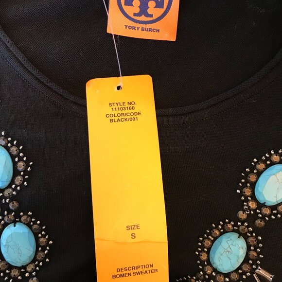 NWT Tory Burch top women's S turquoise stone black southwestern western Tribal - Picture 7 of 12